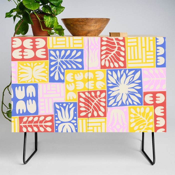 Stylized Pastel Floral Patchwork  Credenza