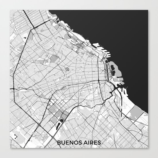 Buenos Aires City Map Gray Canvas Print