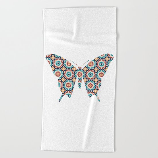 BUTTERFLY SILHOUETTE WITH PATTERN Beach Towel