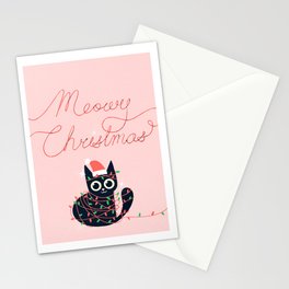 Meowy Christmas Cat - Pink Stationery Card