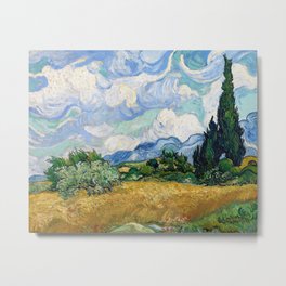 Wheat Field with Cypresses by Vincent van Gogh Metal Print | Cypresses, Wheat, Gold, Landscape, Vangogh, Nature, Canvas, Trees, Clouds, Sky 