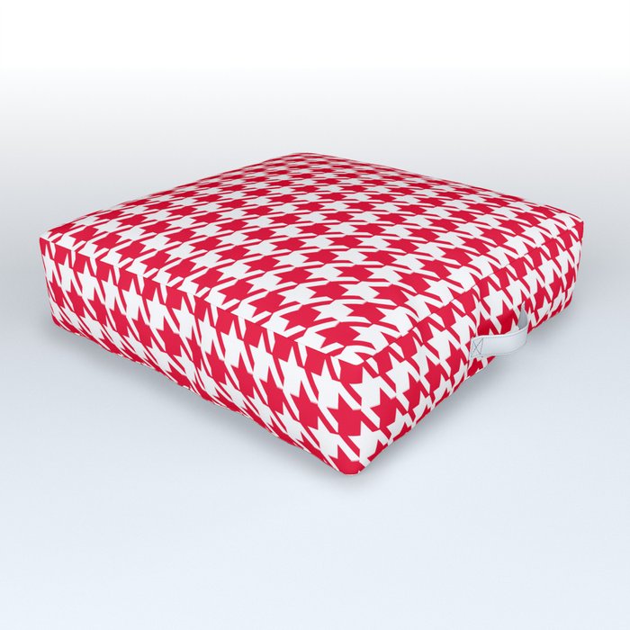 PreppyPatterns™ - Modern Houndstooth - white and cherry red Outdoor Floor Cushion