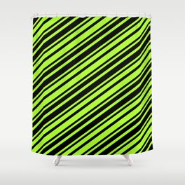 [ Thumbnail: Light Green & Black Colored Lined Pattern Shower Curtain ]