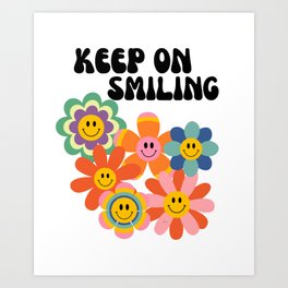 Keep On Smiling Groovy Retro Art Print