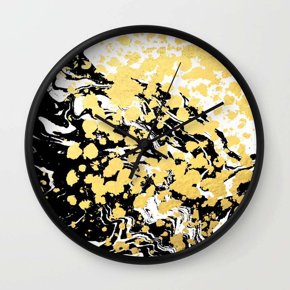 Sukie Abstract Gold Black And White Foil Glitter Shiny Sparkle Hipster Painting Free Spirit Cosmic Wall Clock