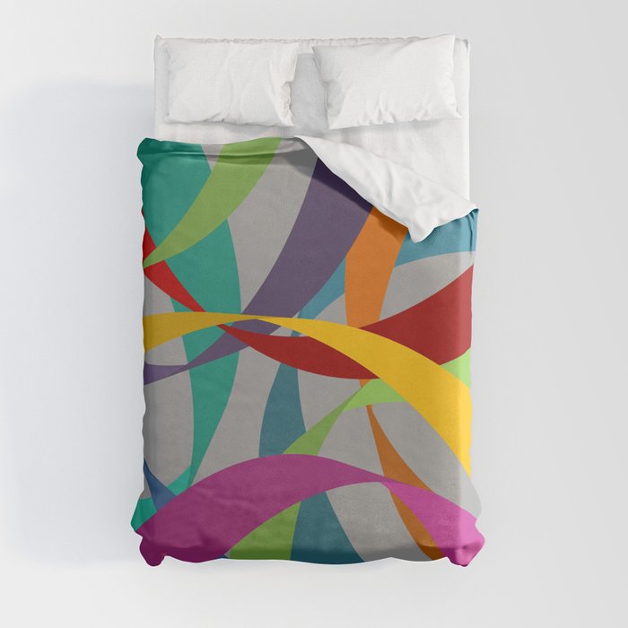 Rainbow Ribbons on Grey Duvet Cover