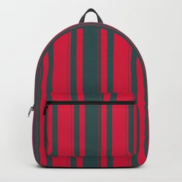 [ Thumbnail: Dark Slate Gray & Crimson Colored Striped/Lined Pattern Backpack ]