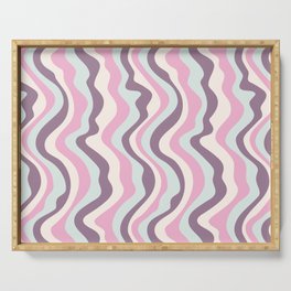 GOOD VIBRATIONS GROOVY MOD RETRO WAVY STRIPES in ORCHID PINK PLUM LIGHT MINT WHITE Serving Tray
