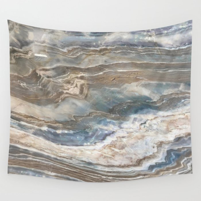 Pearly Blue Swirl Marble Wall Tapestry