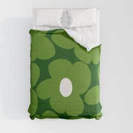 Spring Green Retro Flowers Dark Green Background #decor #society6 #buyart Comforter