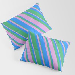 [ Thumbnail: Blue, Sea Green, and Plum Colored Pattern of Stripes Pillow Sham ]