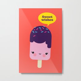 Sweet Wishes Kawaii Ice Cream Illustration Metal Print | Comic, Summer, Girls, Boys, Typography, Red, Colors, Digital, Graphicdesign, Sugar 