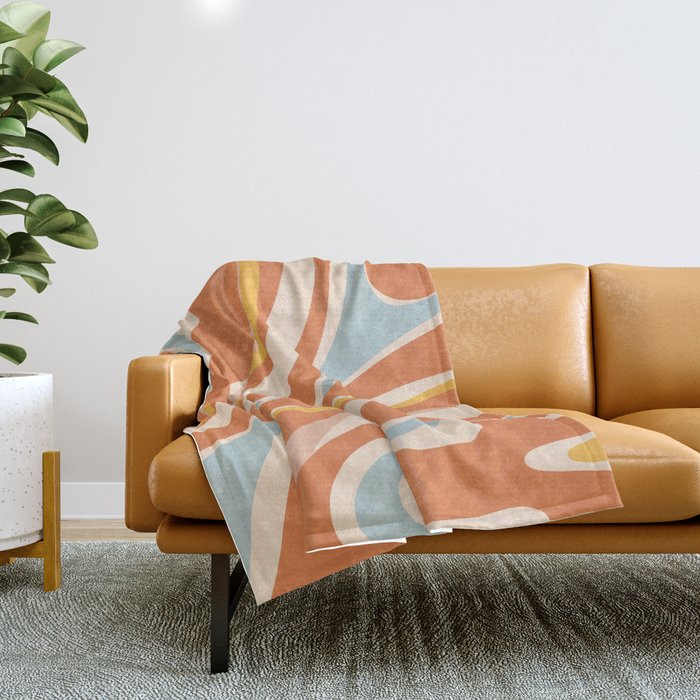 Trippy Dream Abstract Pattern Ice Blue Mustard Apricot Cream  Throw Blanket