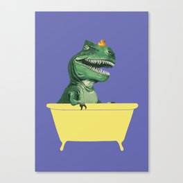 Playful T-Rex in Bathtub in Purple Canvas Print