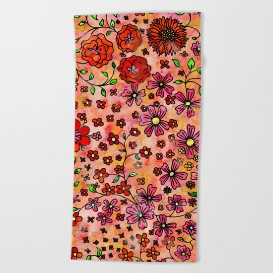 Orange Small Flowers Beach Towel