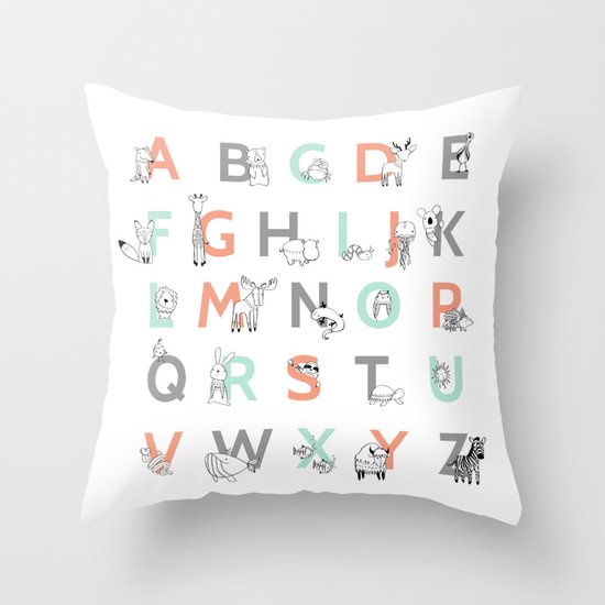 Animal Alphabet Throw Pillow by Amy Hamilton Society6