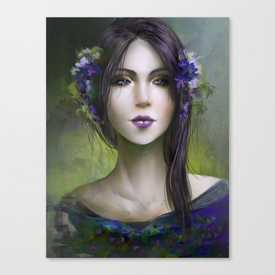 Viola - Girl with purple flowers in her hair Canvas Print