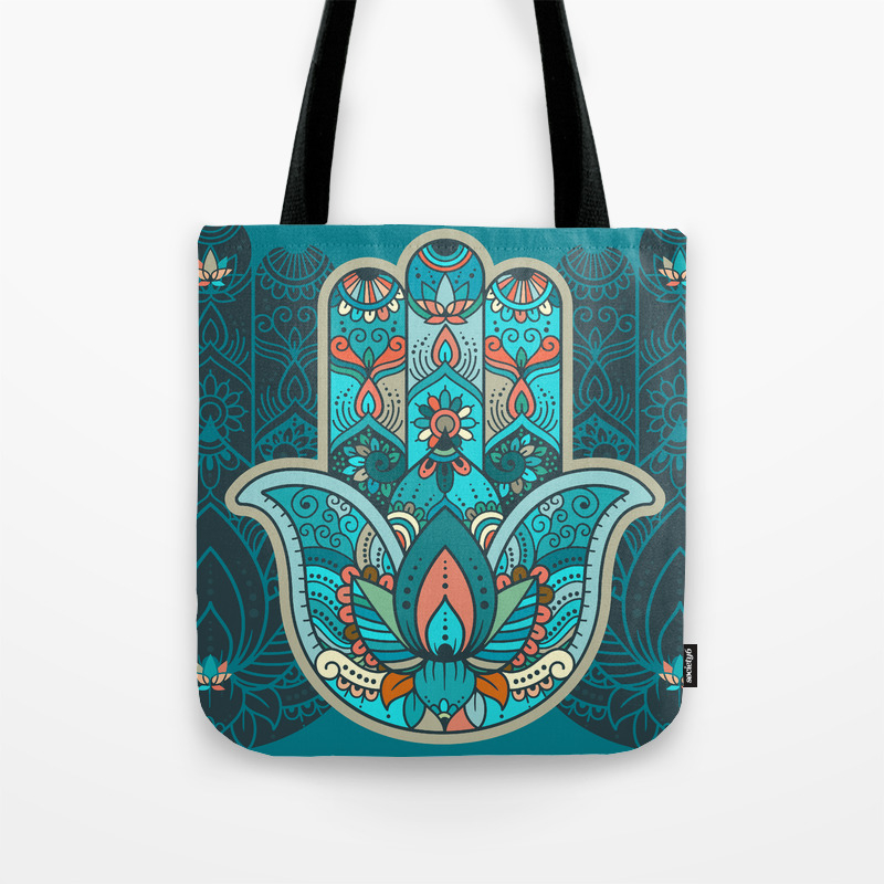 Hamsa Hand Of Fatima Good Luck Charm Protection Symbol Anti Evil Eye Tote Bag
