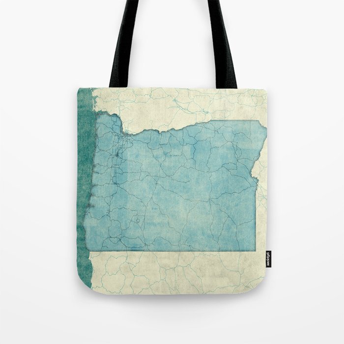 Oregon State Map Blue Vintage Tote Bag