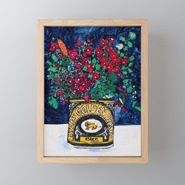 Wild Flowers in Golden Syrup Tin on Blue Framed Mini Art Print