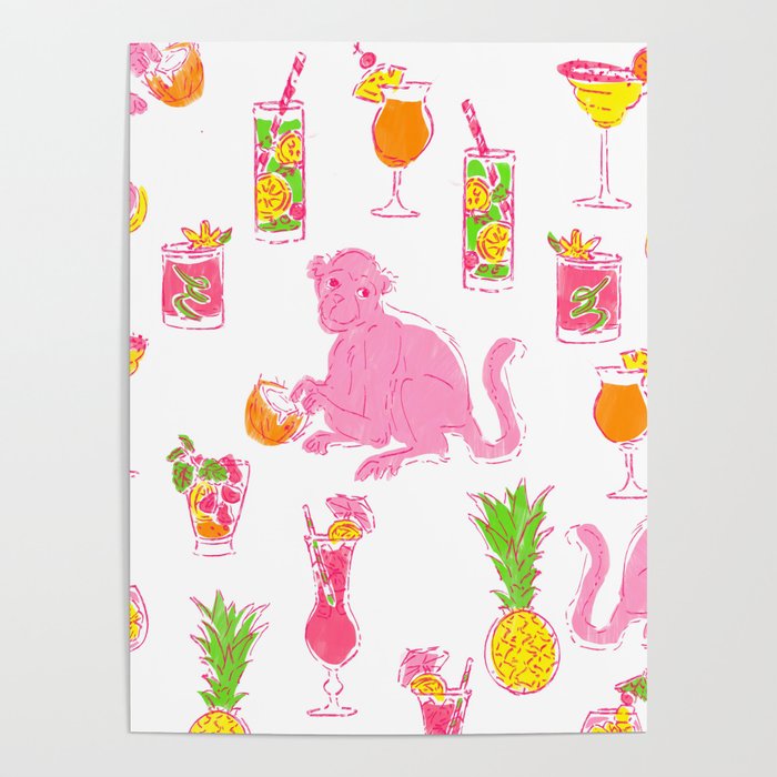 Cocktail Monkey large multicolor Poster