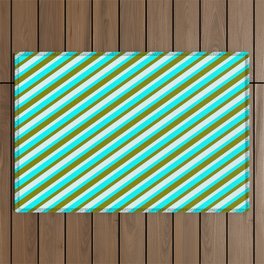 [ Thumbnail: Aqua, Green, and Light Cyan Colored Striped/Lined Pattern Outdoor Rug ]