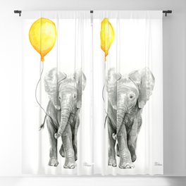 Elephant Watercolor Yellow Balloon Whimsical Baby Animals Blackout Curtain