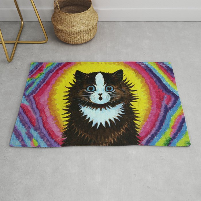 Louis Wain Cats "Psychedelic Rainbow Cat" Rug