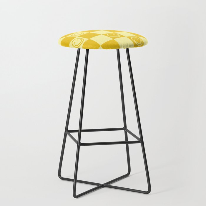 Cute Smiley Faces on Checkerboard \\ Sunshine Color Palette Bar Stool