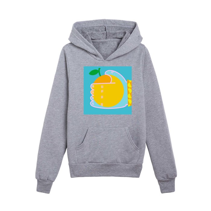 Have An Orange Illustrated Pink Hand And Tropical Citrus Fruit On Turquoise Blue With Yellow Art Kids Pullover Hoodie
