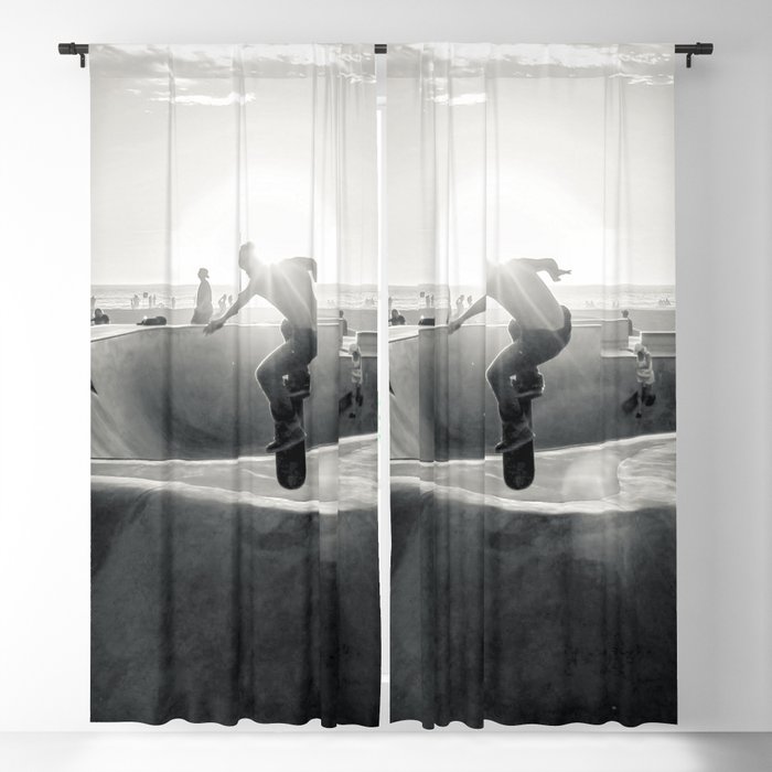 Horizontal Skateboarding Poster Print in Black and White Venice Skatepark Blackout Curtain