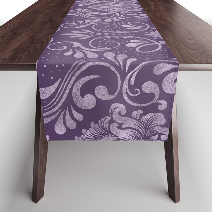 Damask Pattern with Glittery Metallic Accents Table Runner