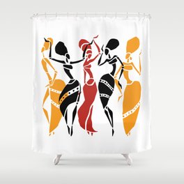 Abstract African dancers silhouette. Figures of african women. Shower Curtain