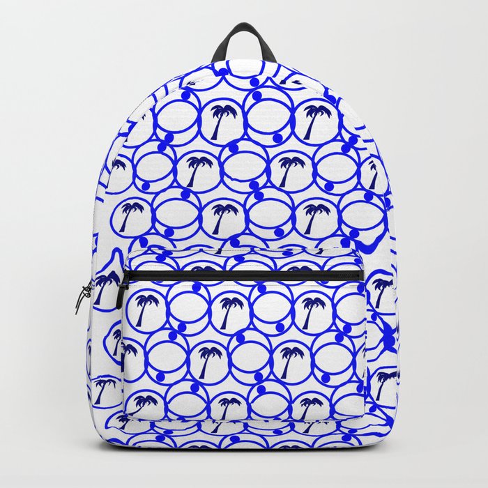 Blue and White Geometric Pattern With Palm Trees Backpack