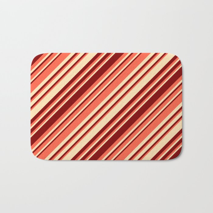 Red, Beige, and Maroon Colored Striped/Lined Pattern Bath Mat
