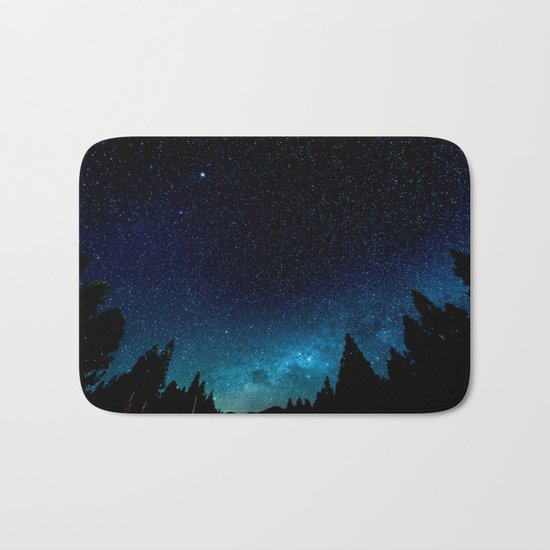 Black Trees Turquoise Milky Way Stars Bath Mat