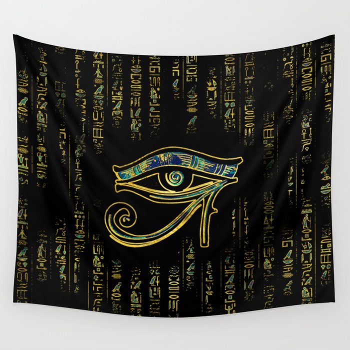 Egyptian Eye of Horus on hieroglyphics gold and marble Wall Tapestry by Creativemotions Society6