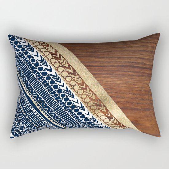 Navy & Gold Tribal on Wood Rectangular Pillow