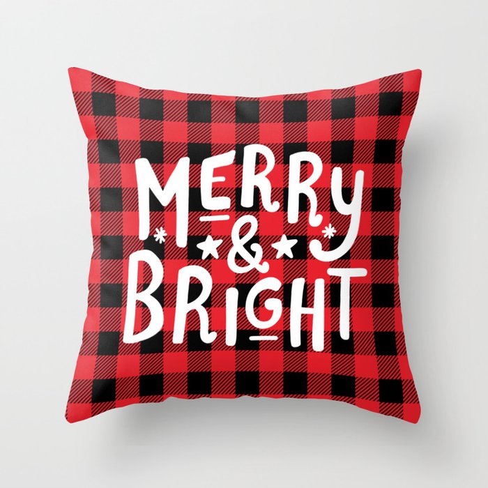 Merry and Bright (red plaid) Throw Pillow