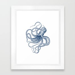 Blue nautical vintage octopus illustration Framed Art Print