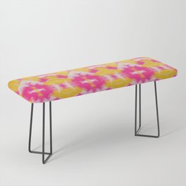 Crazy Dreams - abstract colorful kaleidoscopic pattern - pink, yellow, white - by Rene Dauphine Bench