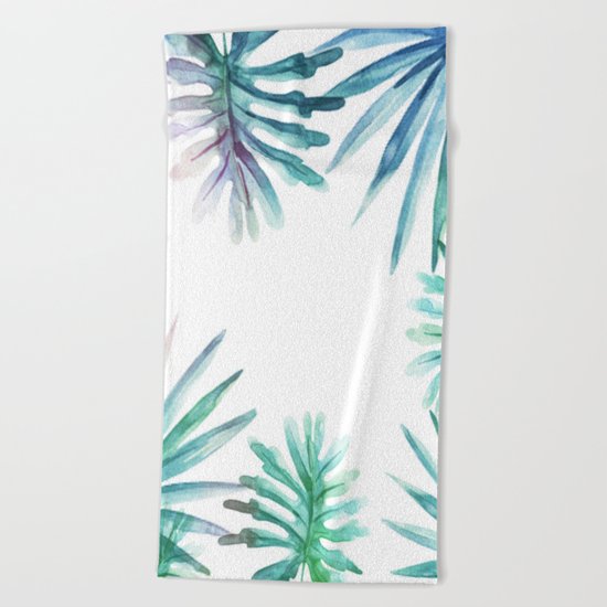 Watercolor botanical leaves Beach Towel
