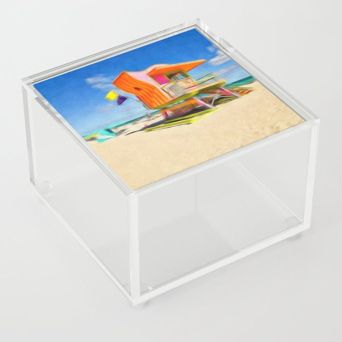 Miami Beach - South Beach lifeguard house art deco beach pavilion portrait painting modern art Acrylic Box