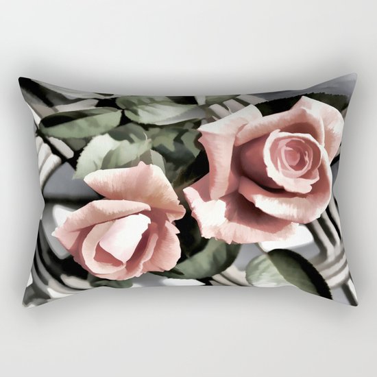 Pink Rose Garden - Painterly Rectangular Pillow