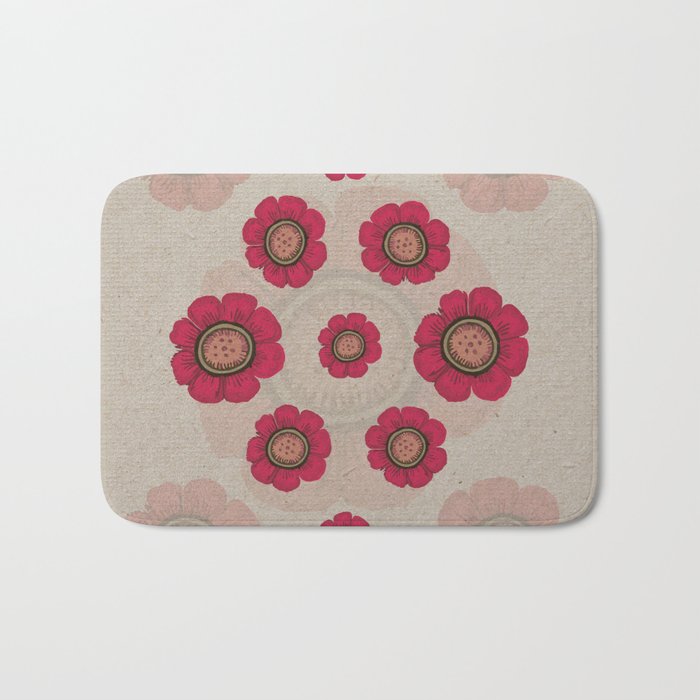 Pata Pattern with Red Flowers on Paper Bath Mat