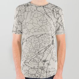 USA - Savannah - Black and White Map Drawing All Over Graphic Tee
