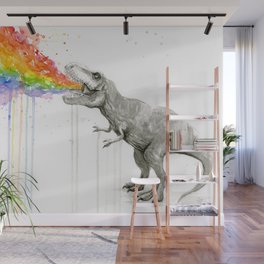 T-Rex Dinosaur Rainbow Puke Taste the Rainbow Watercolor Wall Mural