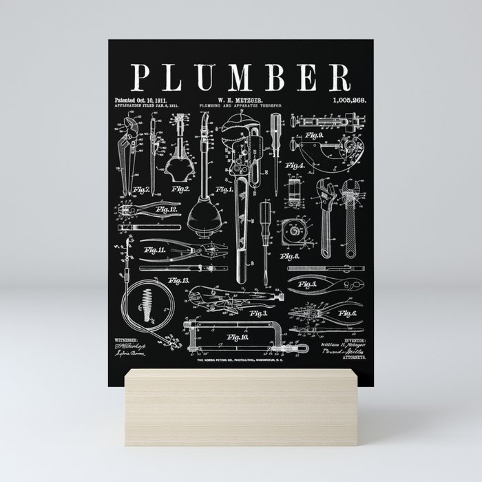 Plumber Plumbing Wrench And Tools Vintage Patent Print Mini Art Print