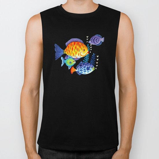Underwater cartoon cute pattern Biker Tank