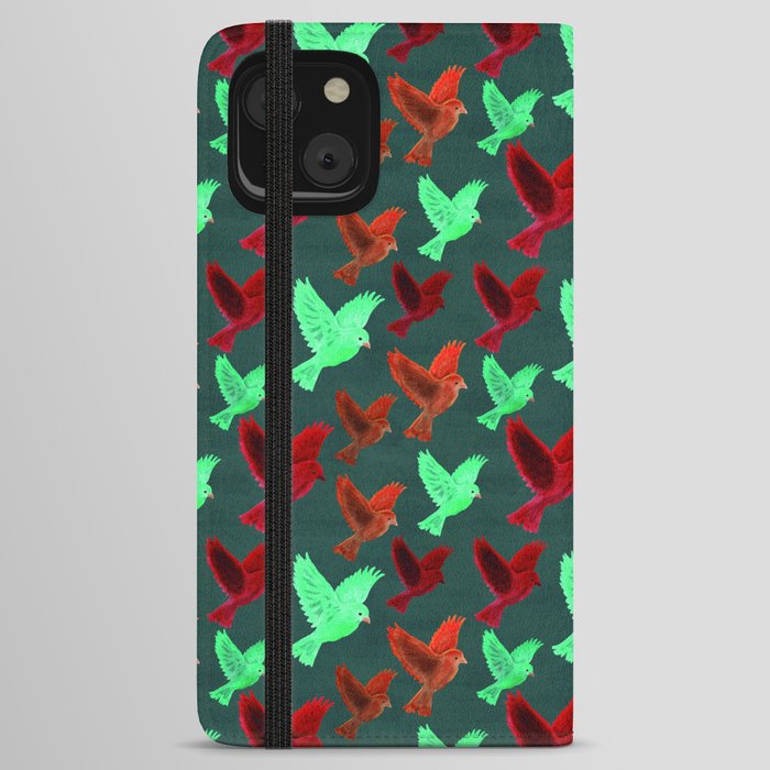 seamless pattern with colorful little birds flying iPhone Wallet Case